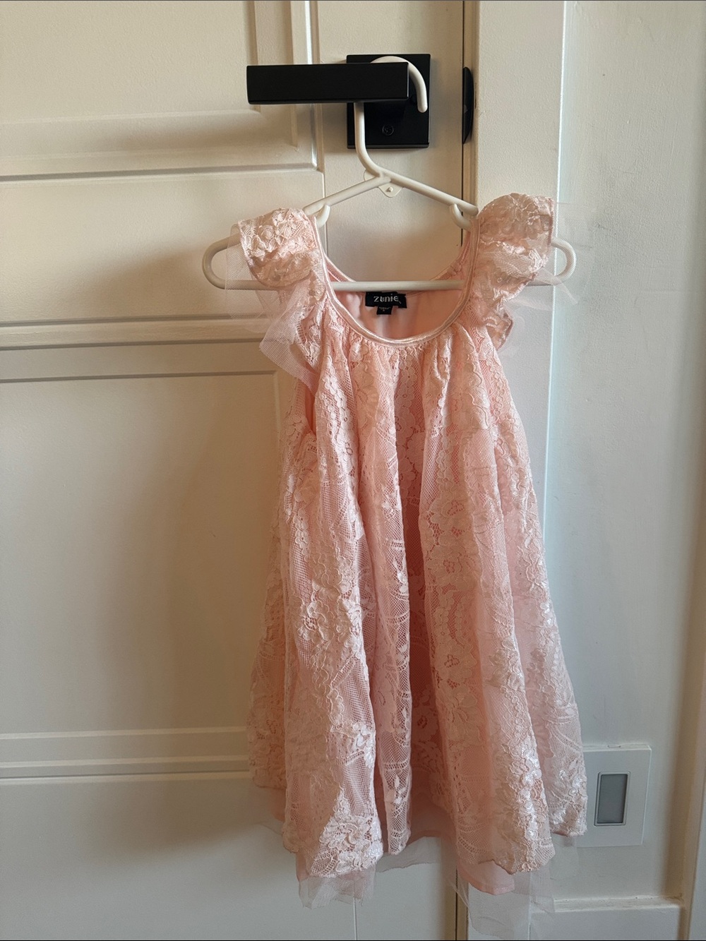 Zunie Girl Blush Pink Lace Flutter Sleeve Dress